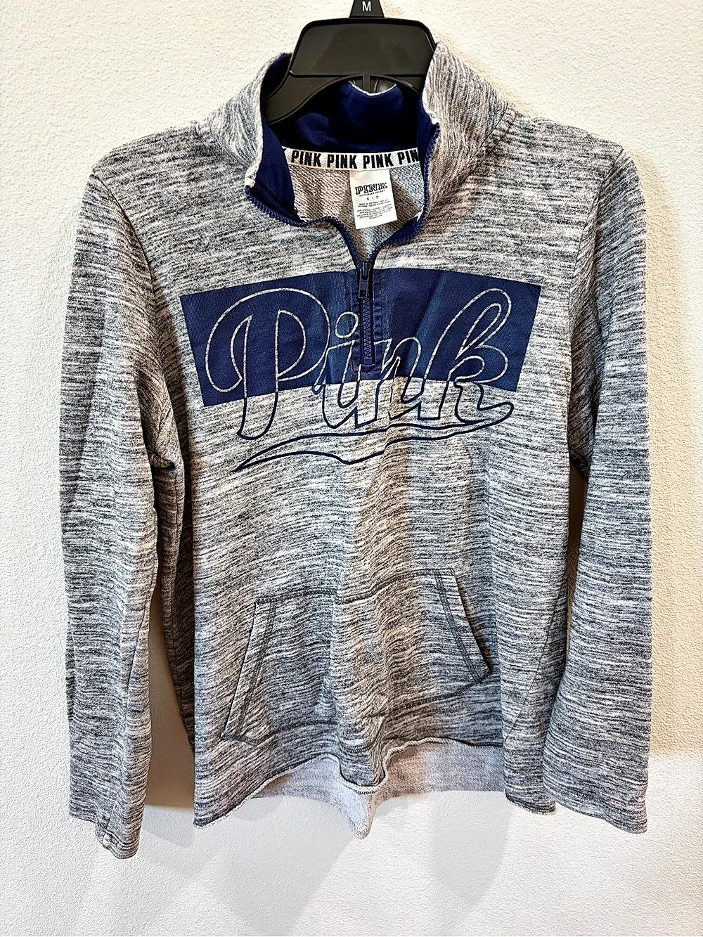PINK Women'Small Quarter Zip Pullover Gray Blue Size Small Like New